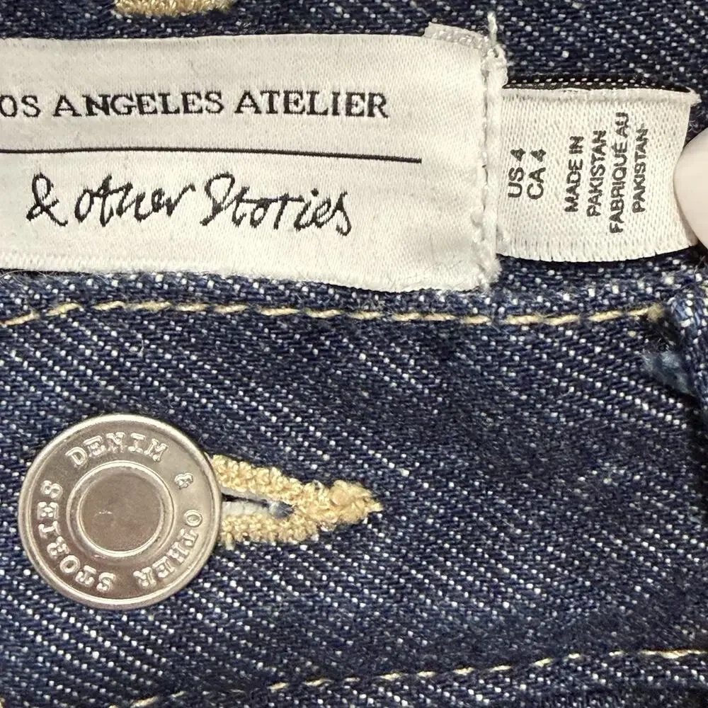 & Other Stories Midi Denim Pencil Skirt Size 4 Dark Wash Blue Deep V Front Slit